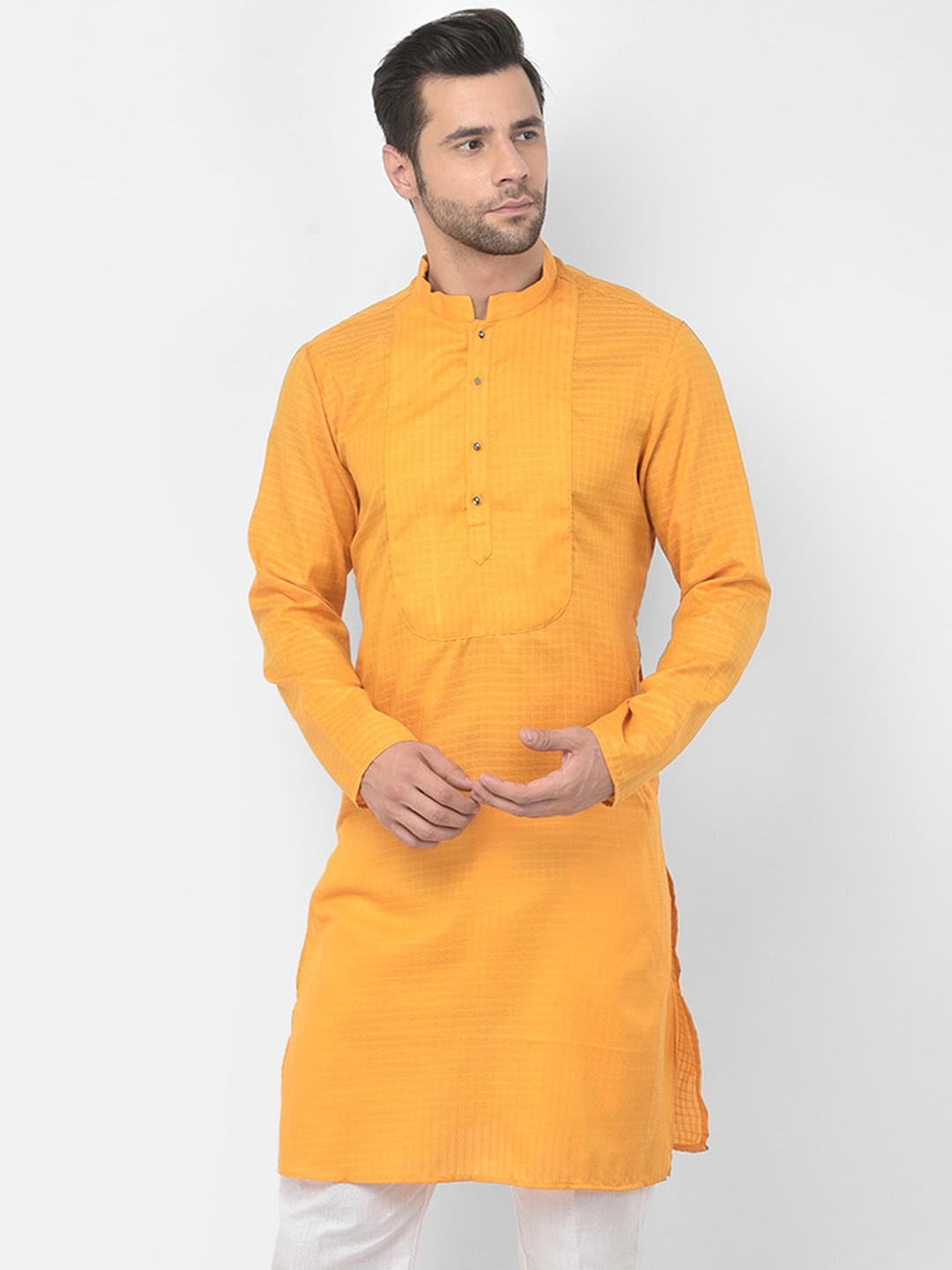 

DEYANN Men Yellow Checked Cotton Kurta