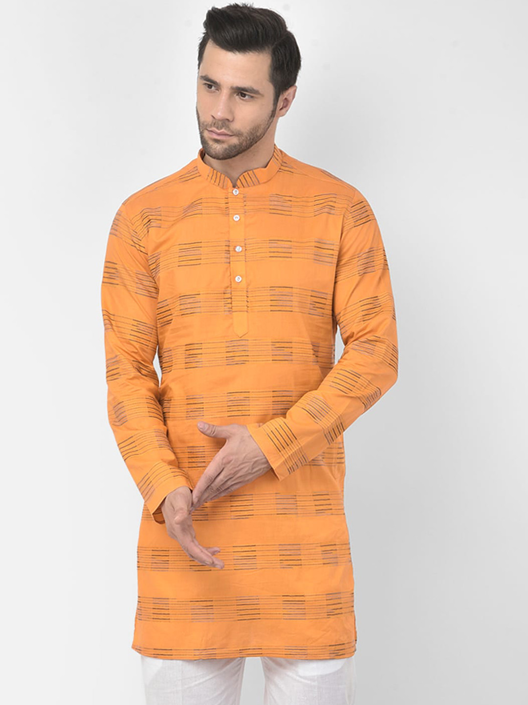 

DEYANN Men Orange & Black Woven Design Kurta