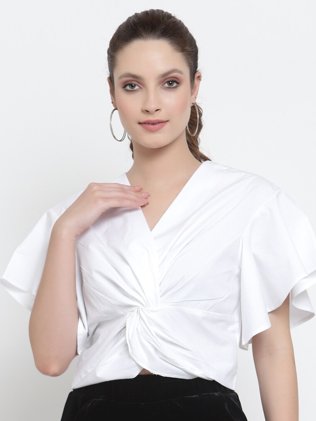 

NEUDIS Women White Twisted Cotton Crop Top