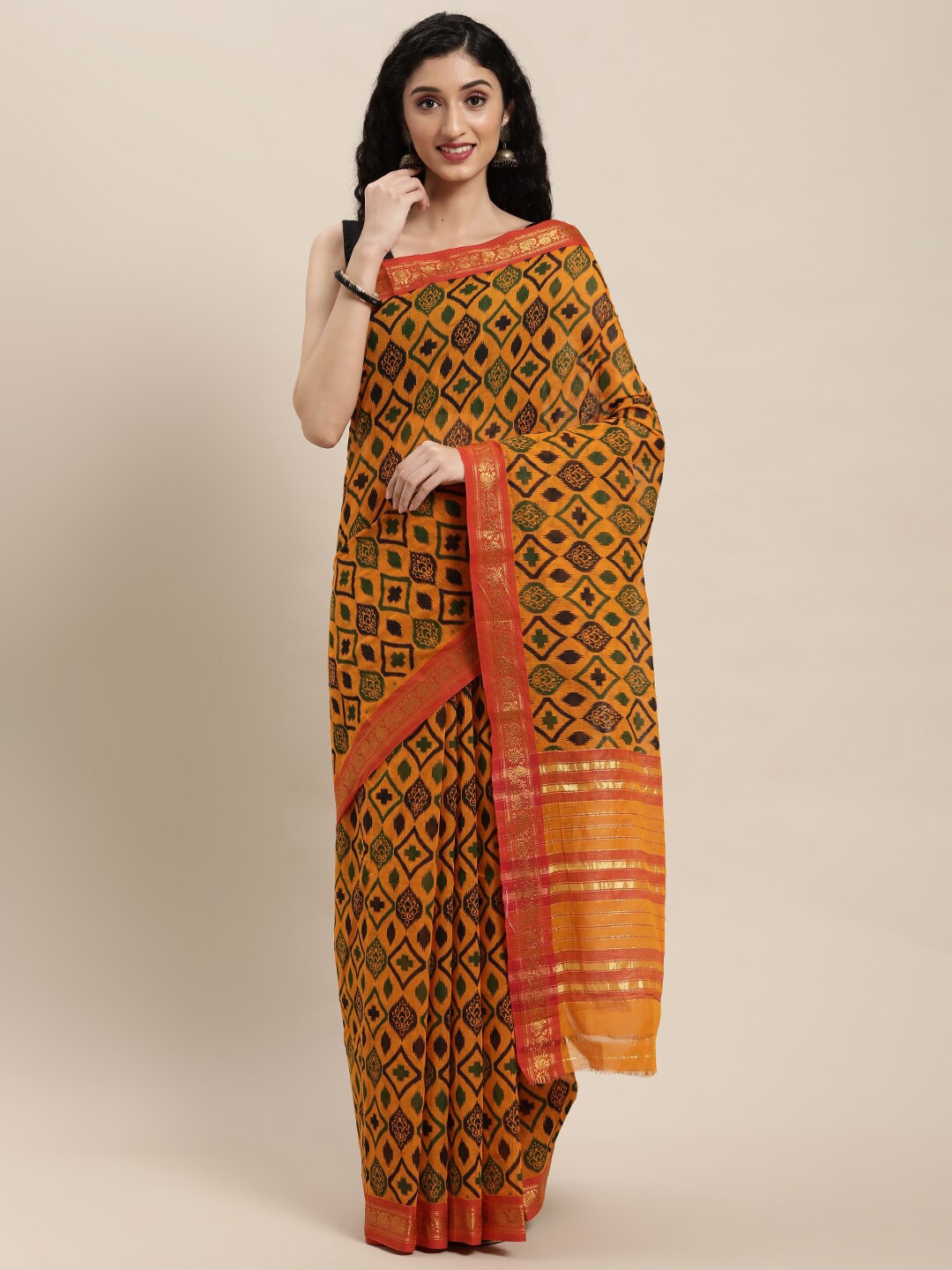 

KALINI Yellow & Red Zari Pure Cotton Venkatgiri Saree