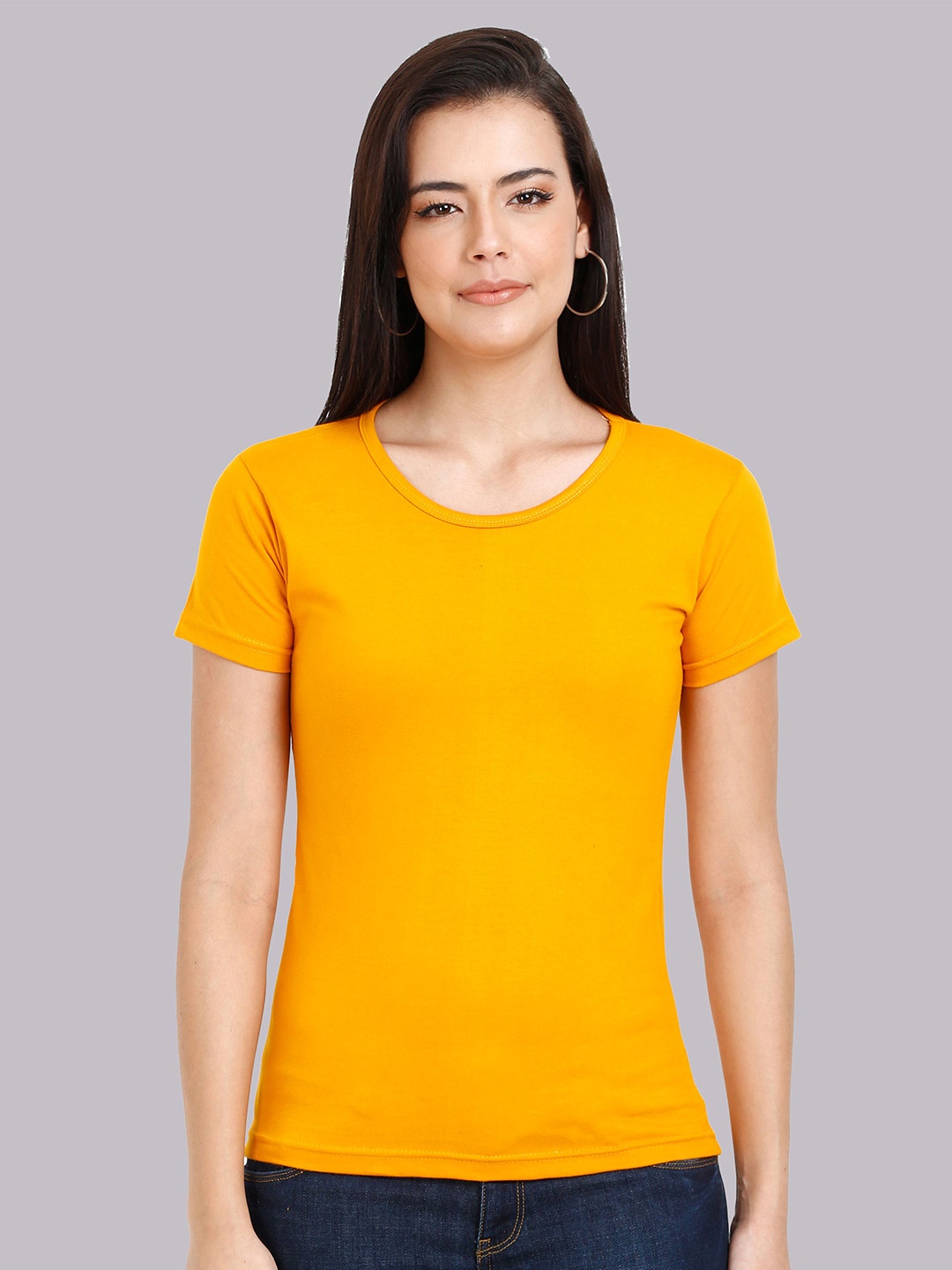 

Fleximaa Women Mustard Yellow Cotton T-shirt