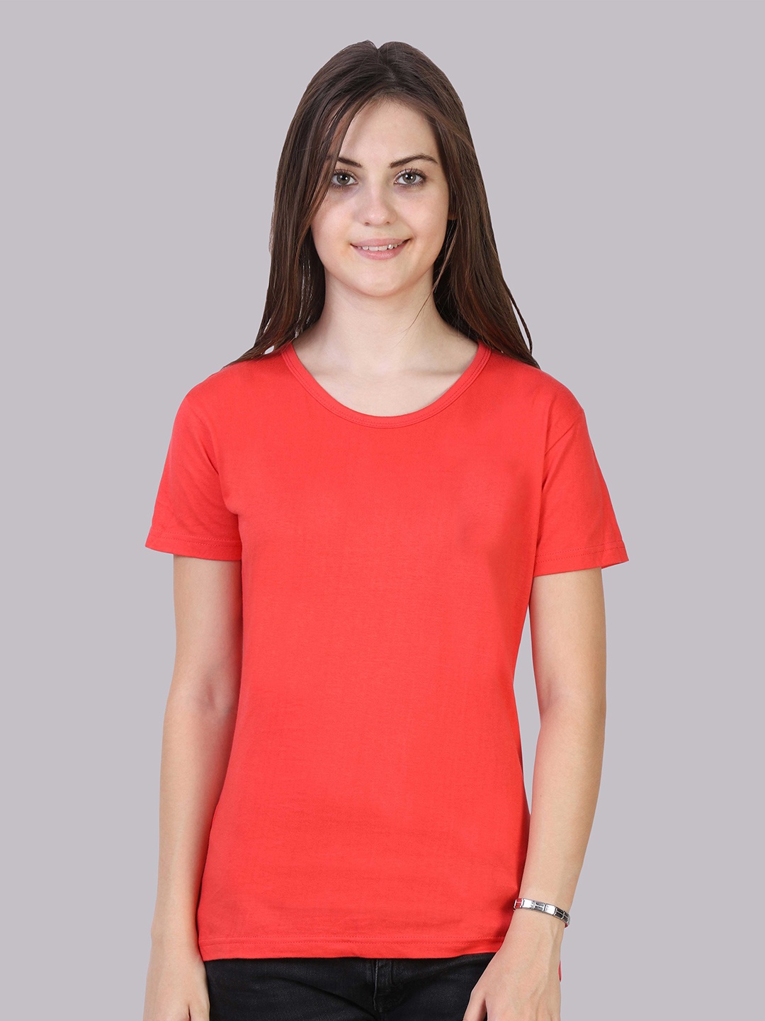 

Fleximaa Women Coral Drop-Shoulder Sleeves Raw Edge Running T-shirt