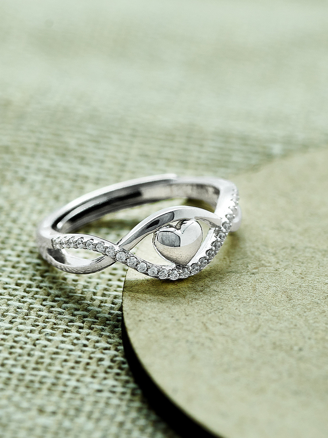 

SILBERRY Women Rhodium-Plated White CZ-Studded Finger Ring, Silver