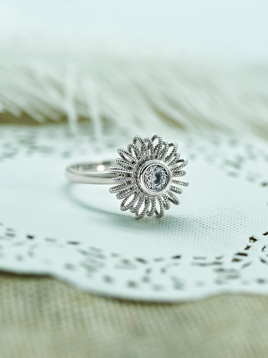 

SILBERRY 925 Sterling Silver & Rhodium-Plated Adjustable Finger Ring & CZ-studded Crystals