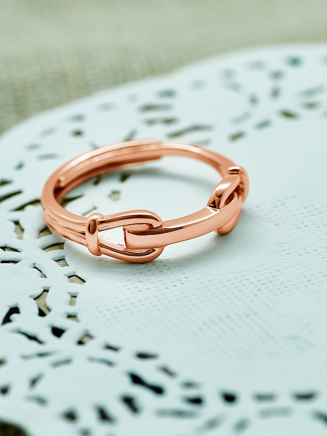 

SILBERRY Women 92.5 Sterling Silver Rose Gold-Plated Adjustable Finger Ring