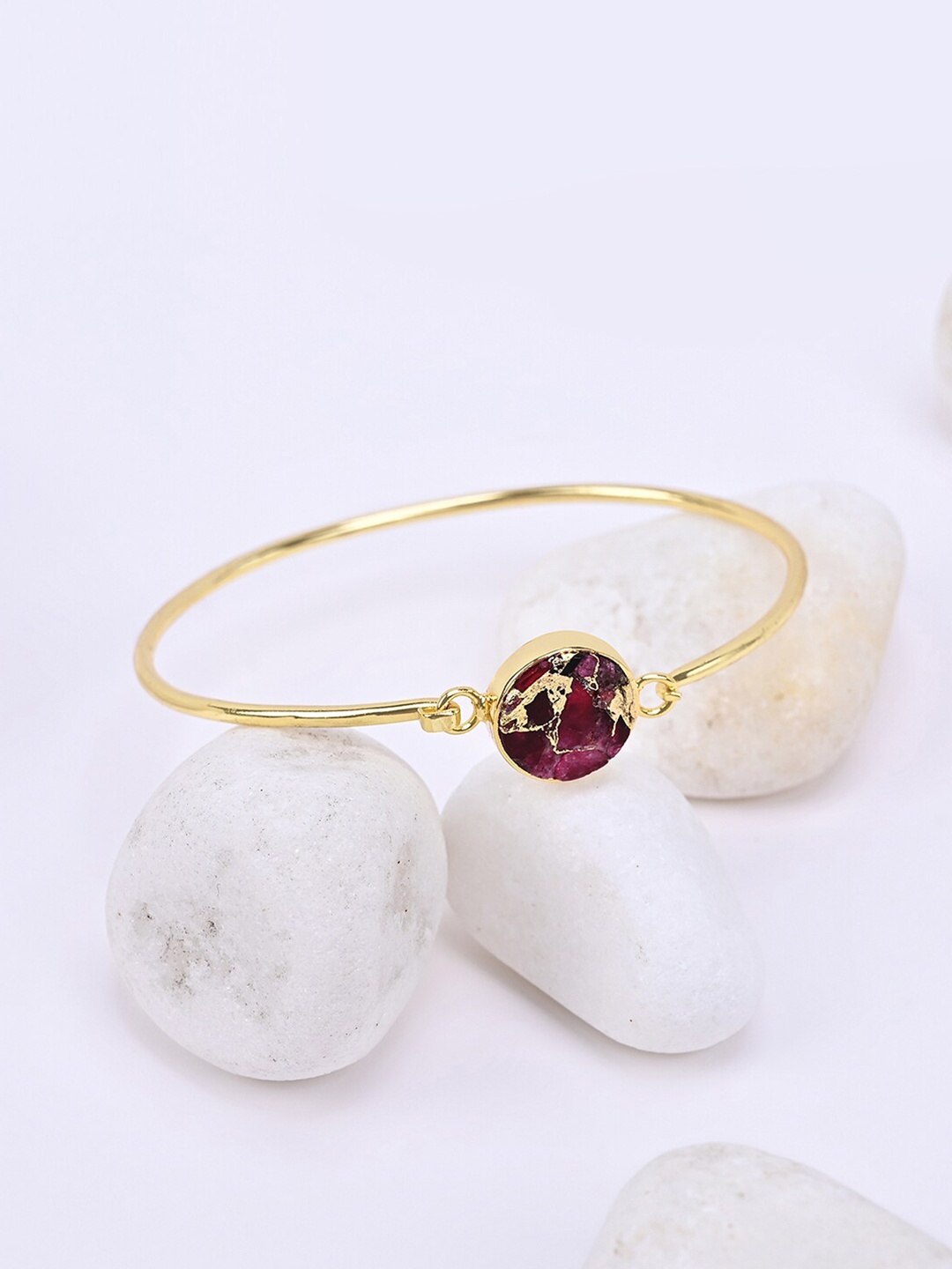 

March by FableStreet Women Gold-Plated Pink Brass Garnet Cuff Bracelet