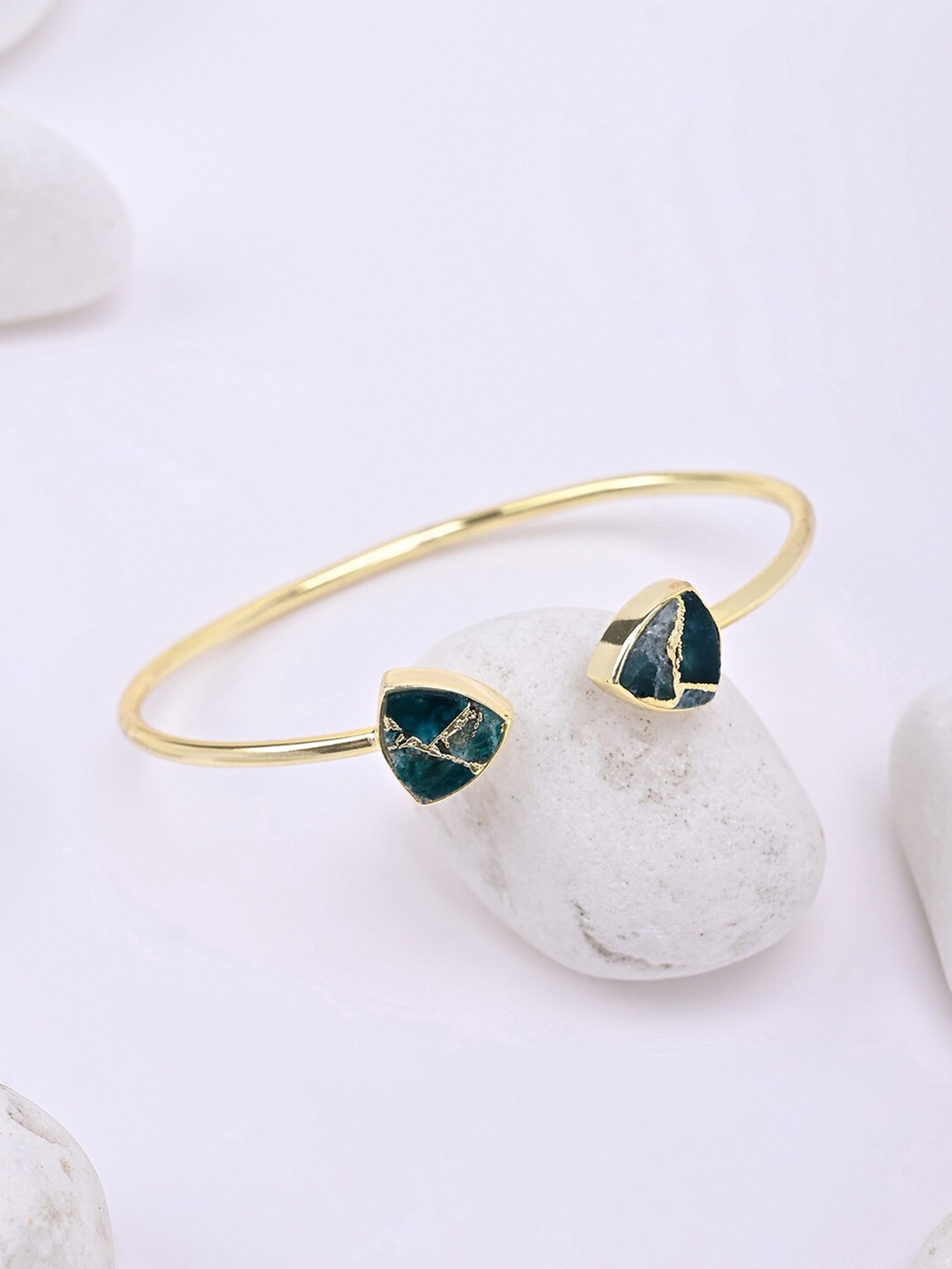 

Mikoto by FableStreet Women Gold-Plated & Green Brass Crystals Cuff Bracelet