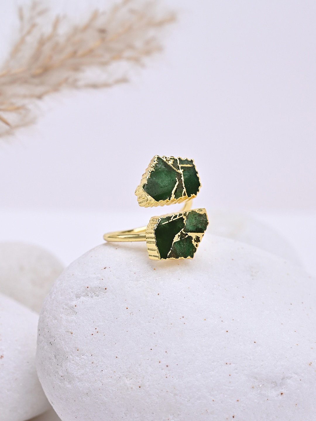 

Mikoto by FableStreet Gold-Plated Green Adjustable Finger Ring
