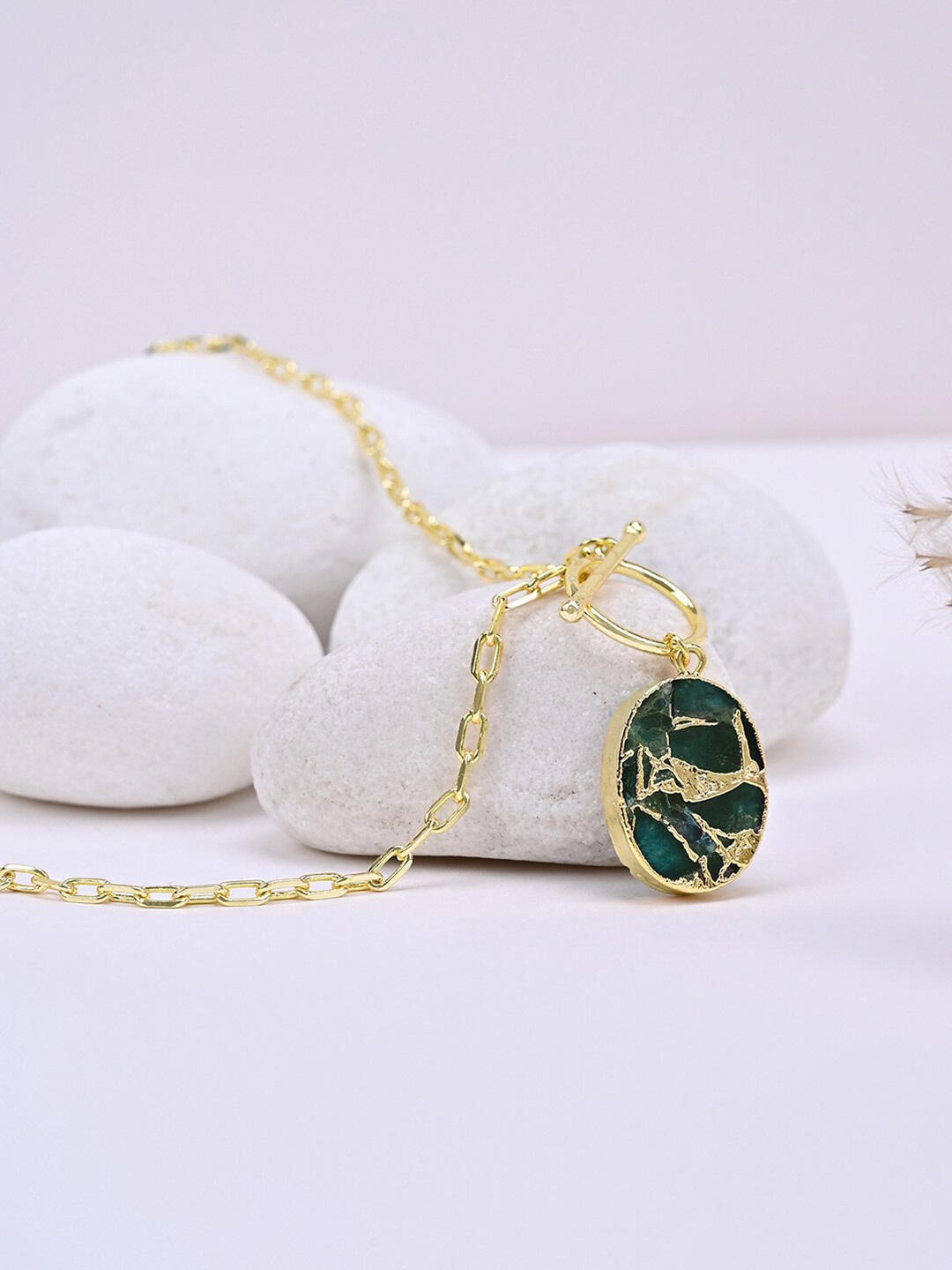

Mikoto by FableStreet Gold-Toned & Blue Brass Gold-Plated Handcrafted Necklace