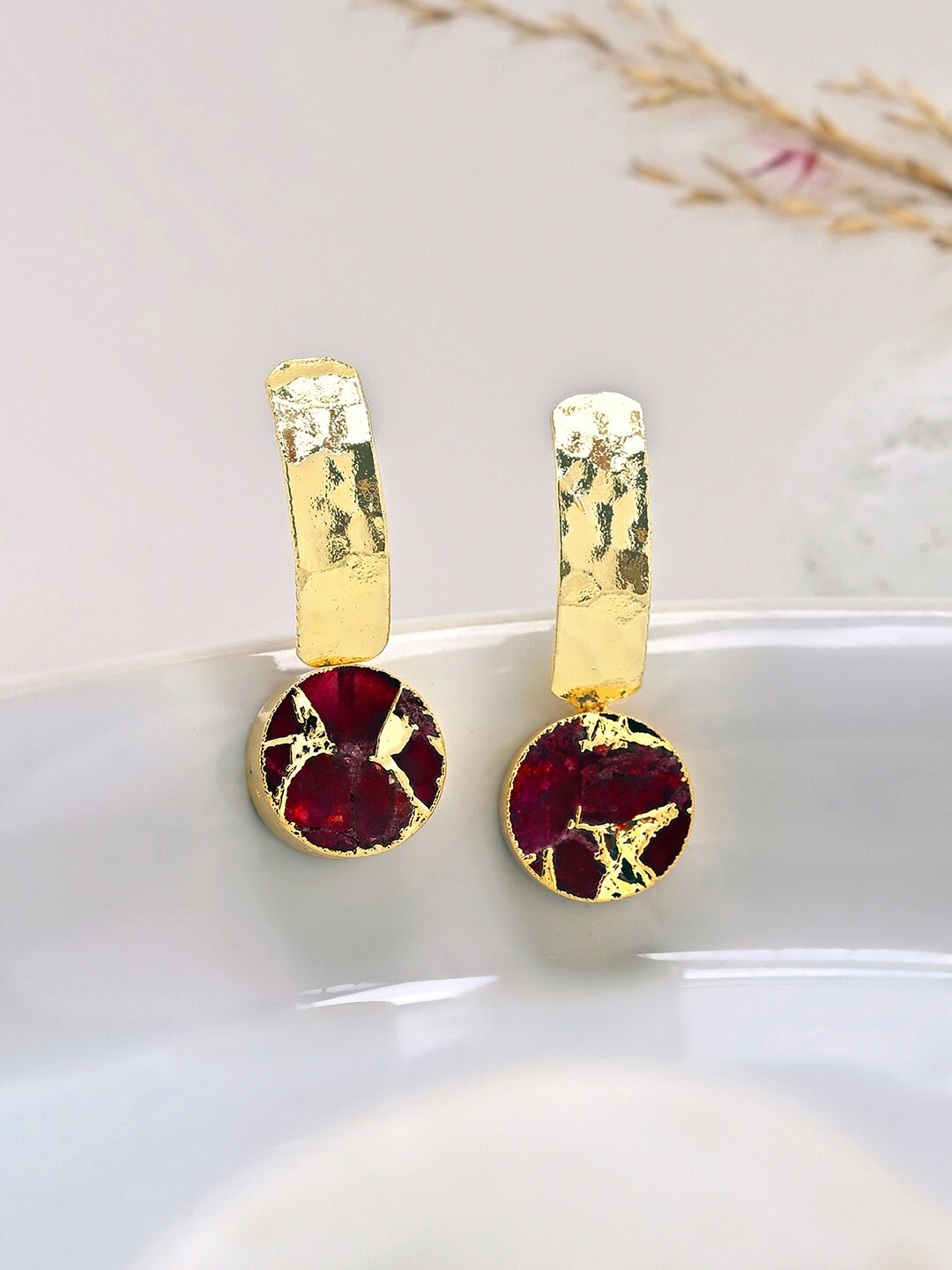 

Mikoto by FableStreet Gold-Plated Red Quartz Studded Drop Earrings