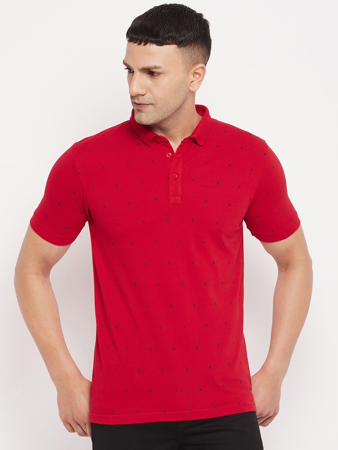 

Okane Men Red & Black Printed Polo Collar T-shirt
