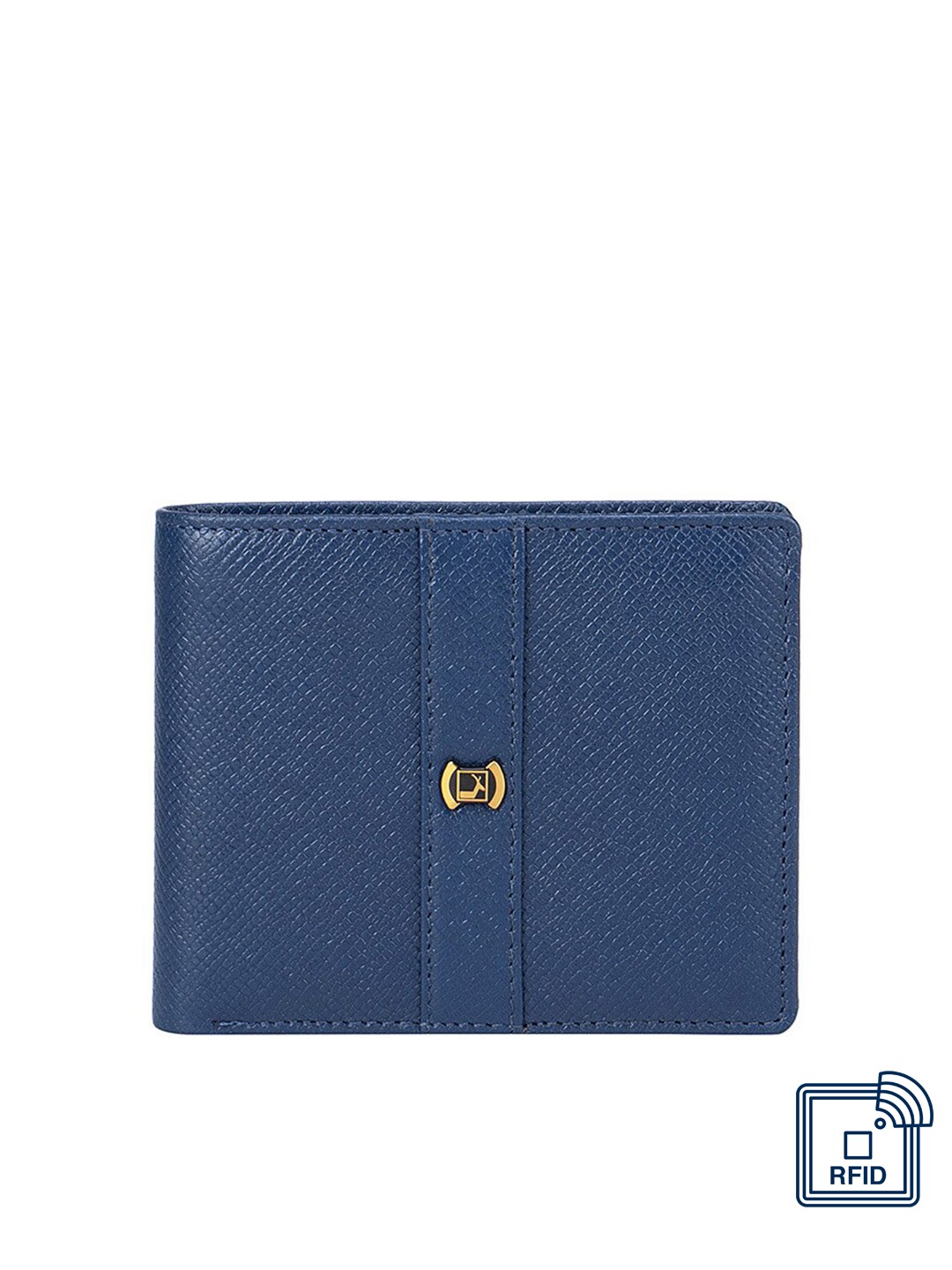 

Da Milano Men Blue Textured Leather Two Fold Wallet