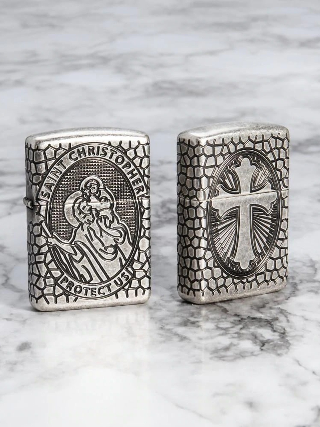 

Zippo Silver ST Christopher Medal Design Lighter