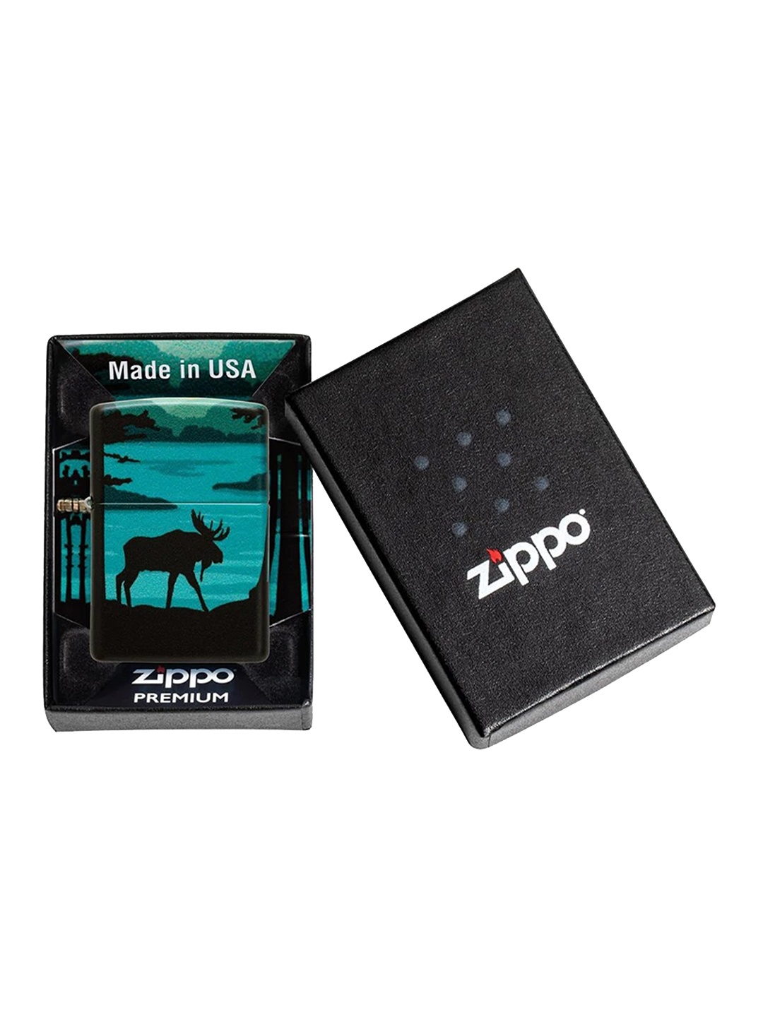 

Zippo Silver-Toned Moose Landscape Design Pocket Lighterb, Black