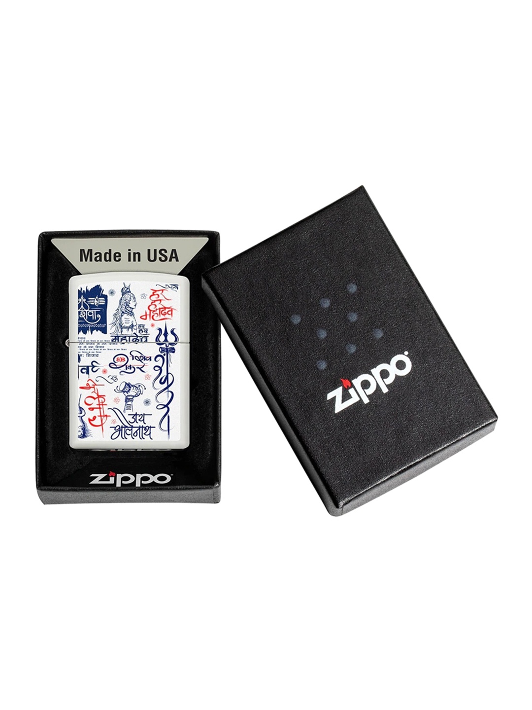 

Zippo White & Blue Bholenath White Matte Pocket Lighter