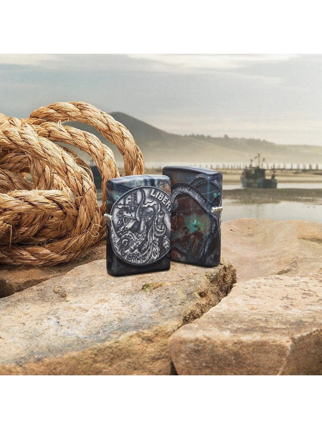

Zippo Silver-Toned & Blue Pirate Coin Design Pocket Lighter