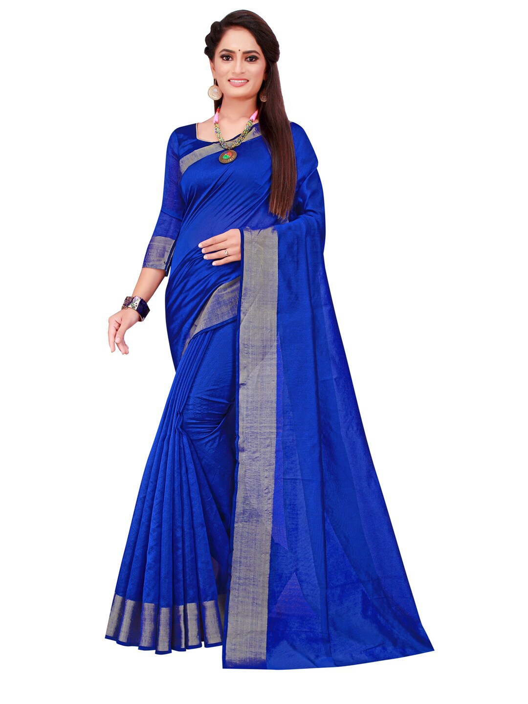

SAADHVI Blue Zari Cotton Silk Saree