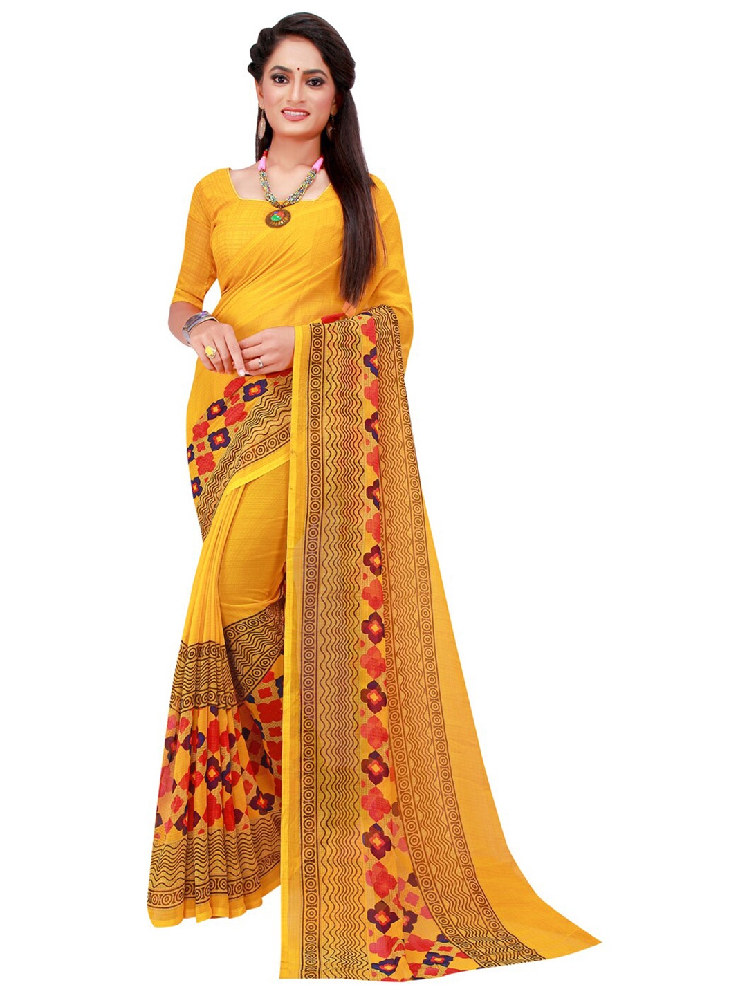 

Florence Yellow & Red Pure Georgette Saree