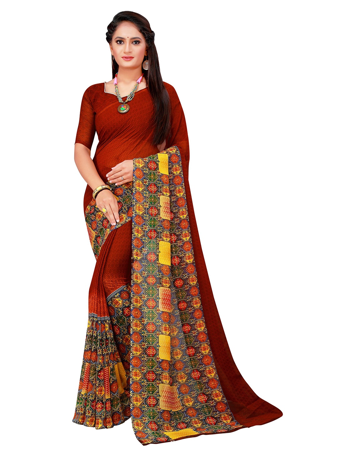 

Florence Maroon & Yellow Pure Georgette Saree