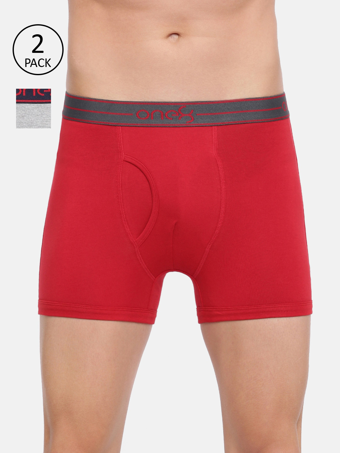 

one8 by Virat Kohli Men Pack of 2 Solid Cotton Trunks - 211-PO2-BRED/Grey-S
