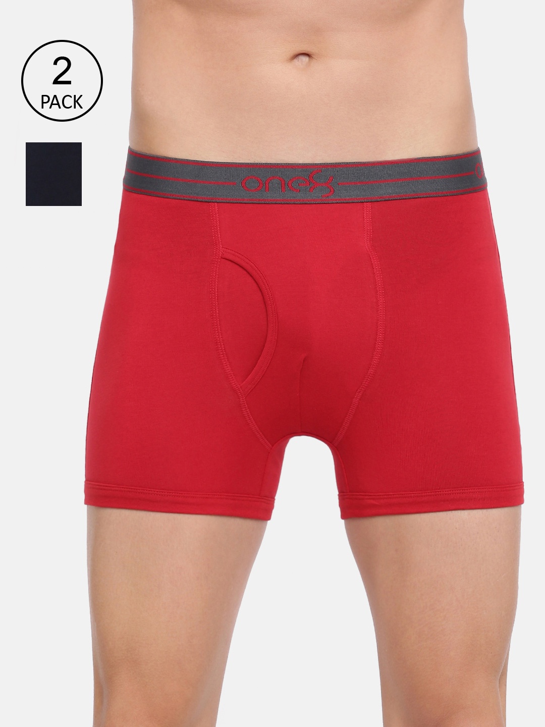 

one8 by Virat Kohli Men Pack of 2 Solid Cotton Trunks - 211-PO2-BRED/Navy-S, Navy blue