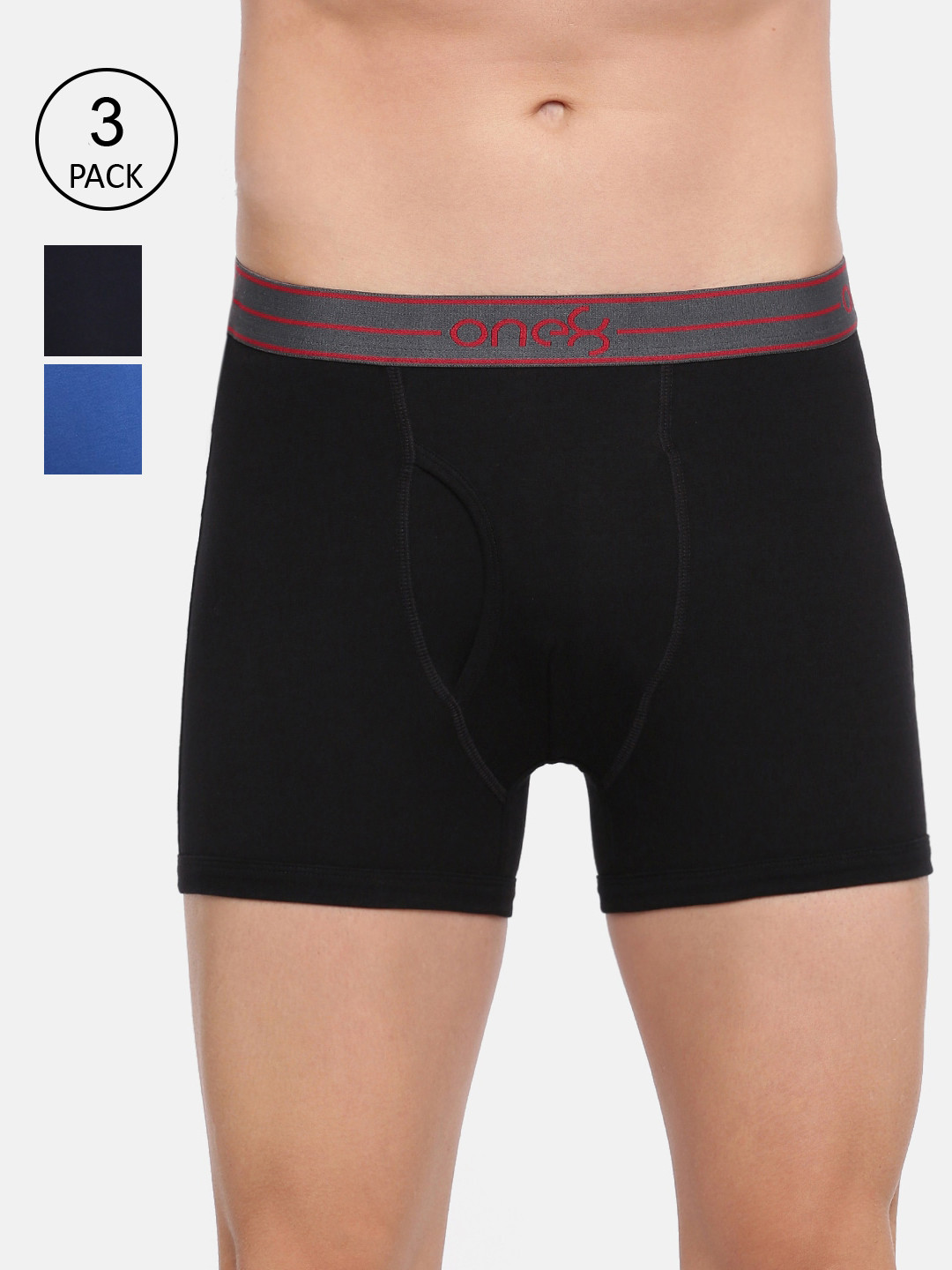 

one8 by Virat Kohli Men Pack Of 3 Black & Blue Solid Cotton Trunks 211-PO3