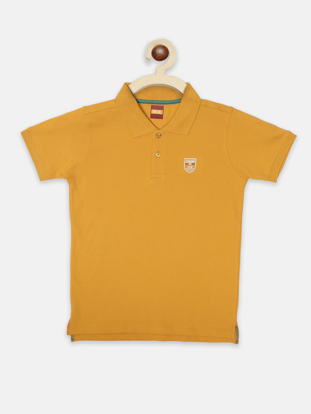

AXM CHAMP Boys Mustard Yellow Polo Collar Applique T-shirt