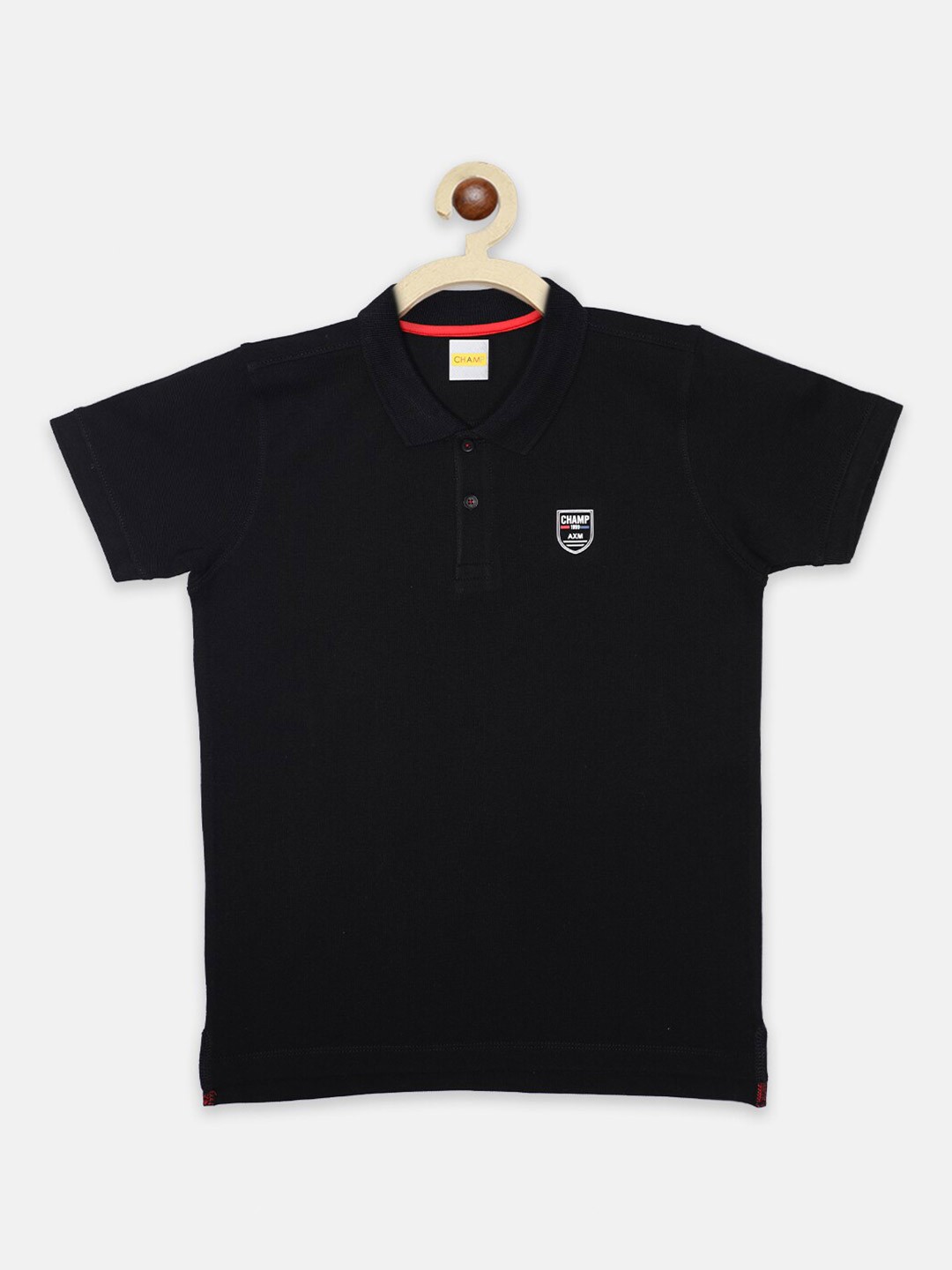 

AXM CHAMP Boys Black Polo Collar Cotton T-shirt