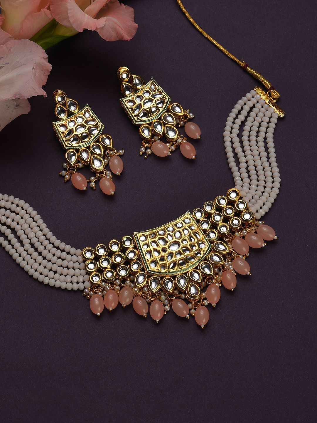 

SOHI Gold-Plated & Pearl Stone-Studded & Beaded Jewellery Set