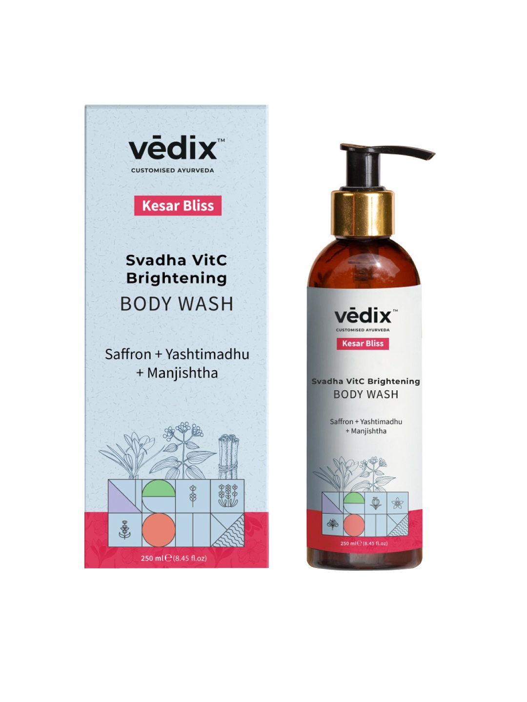 

VEDIX Svadha VitC Brightening Kesar Bliss Ayurvedic Body Wash with Manjishtha 250 ml, Off white