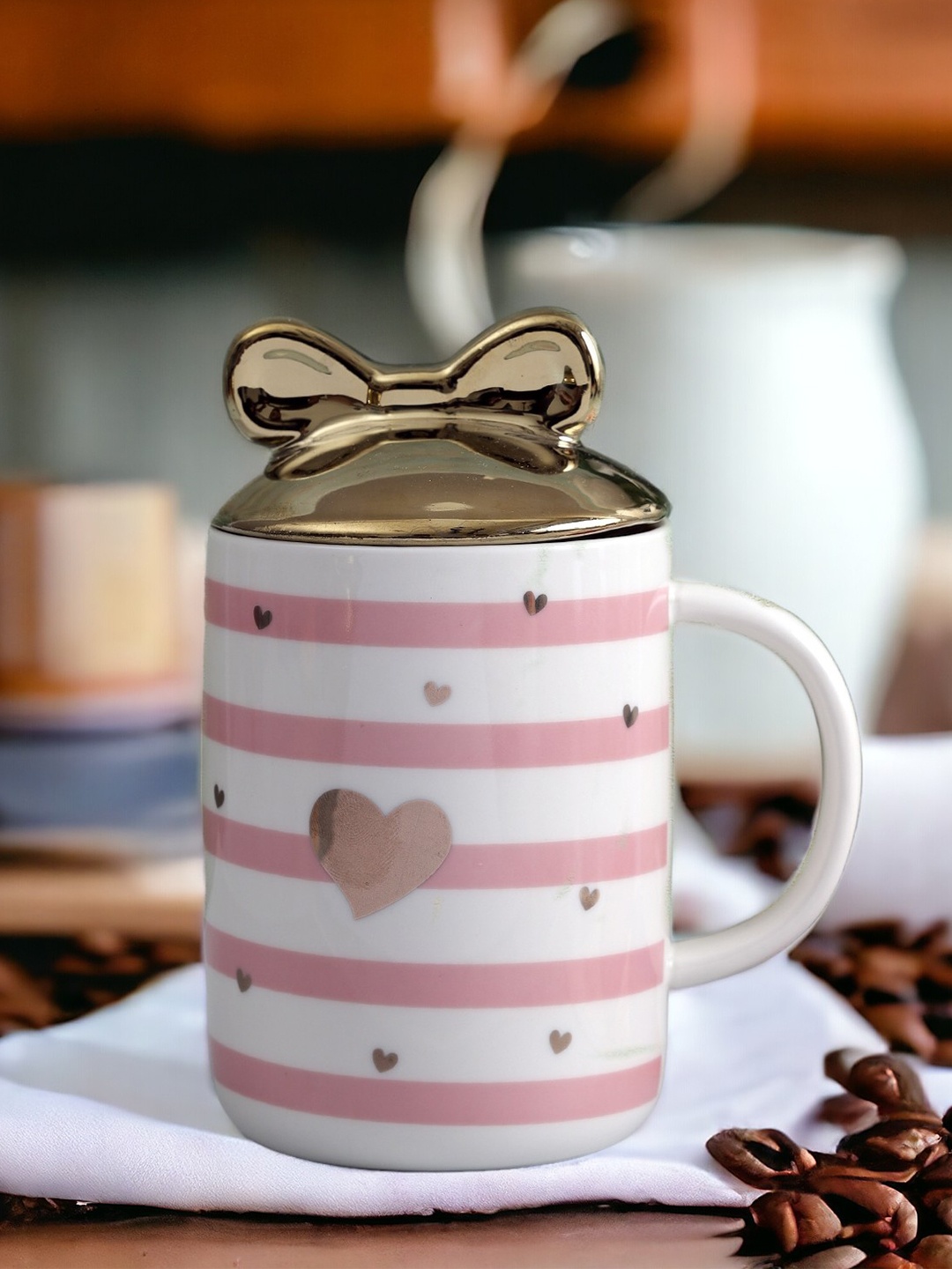 

A Vintage Affair- Home Decor White & Pink Printed Ceramic Glossy Mugs