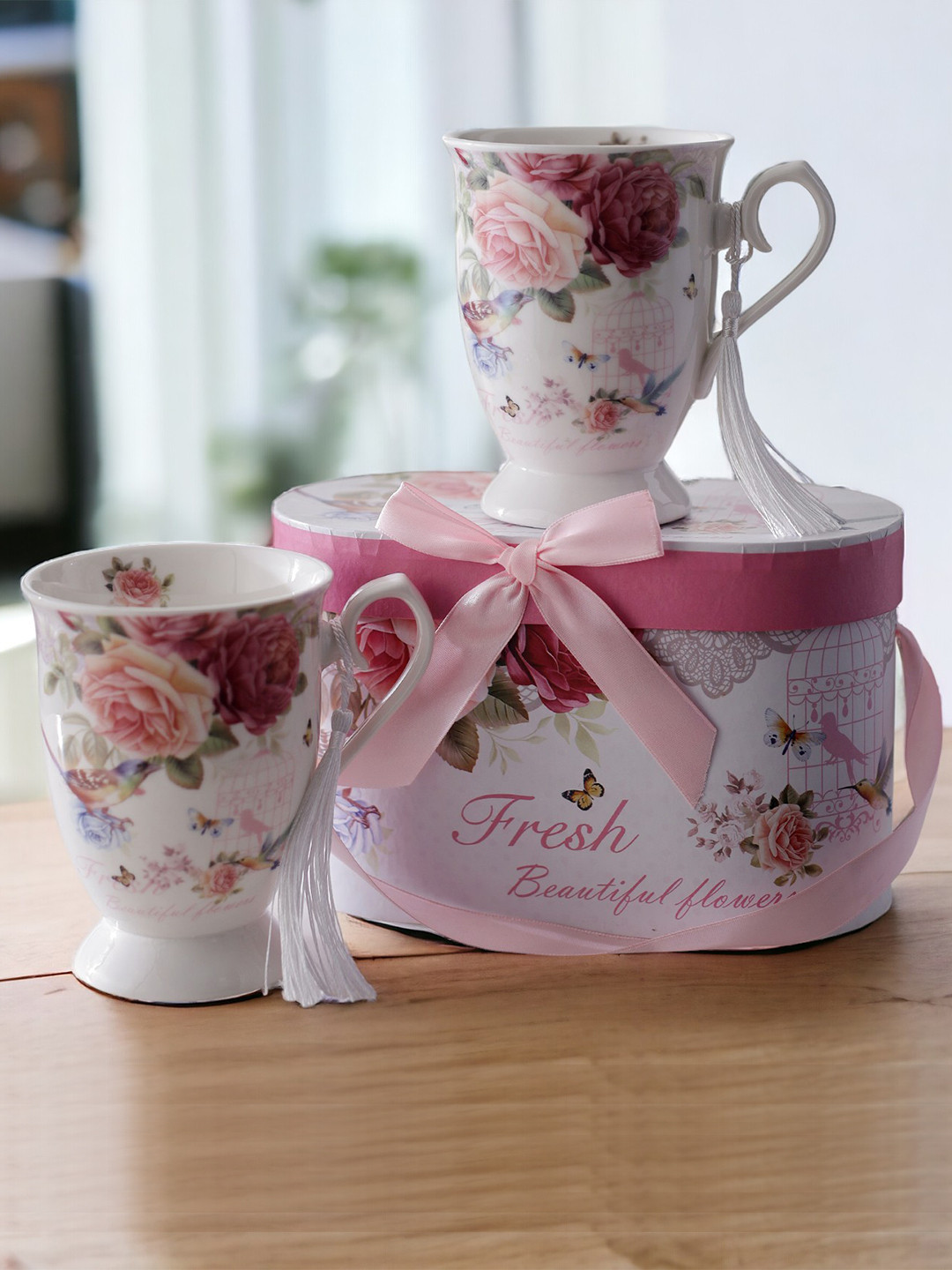

A Vintage Affair- Home Decor White & Red Printed Ceramic Glossy Cups Set of Cups and Mugs