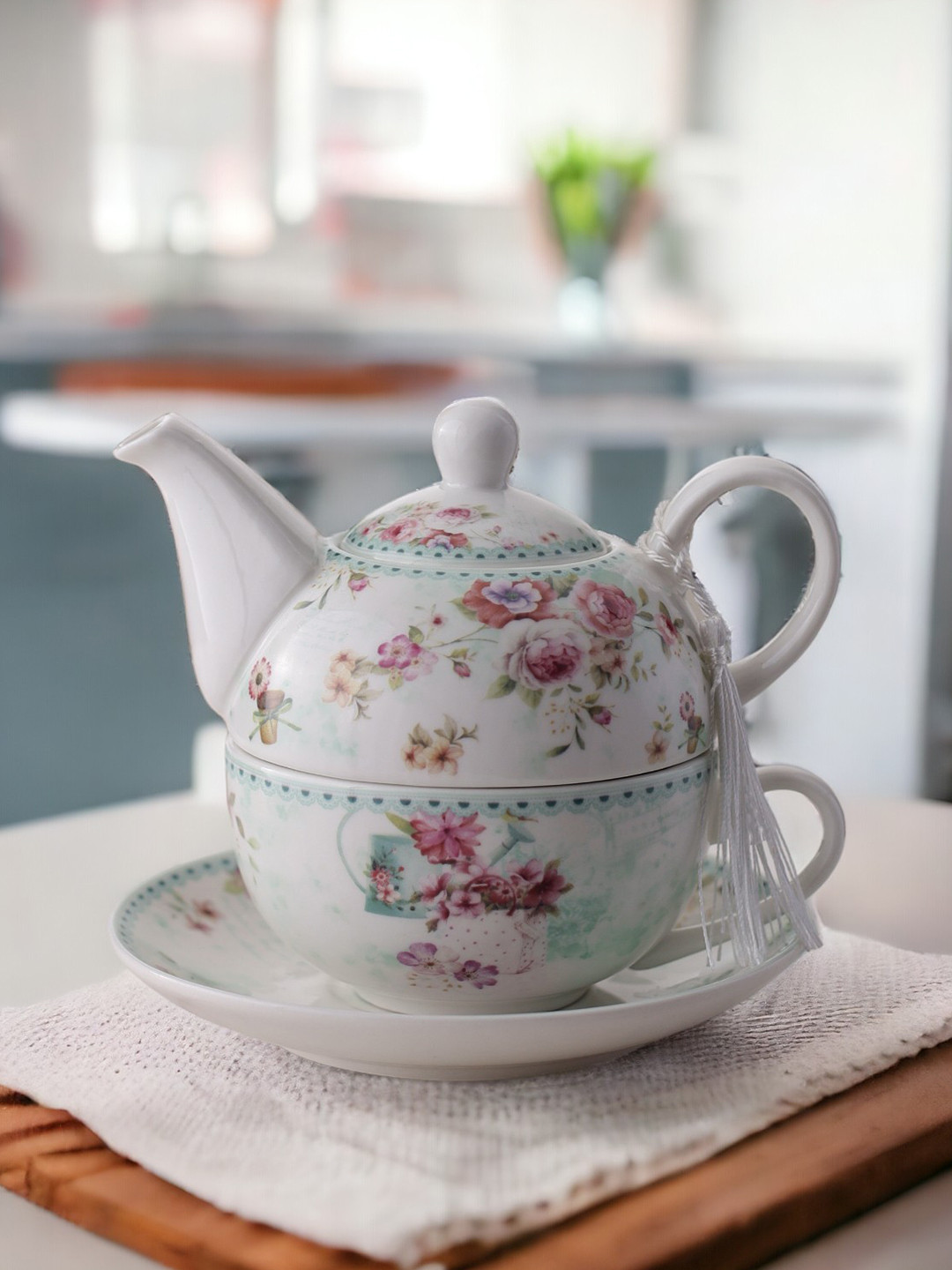 

A Vintage Affair- Home Decor Multicoloured Solid Ceramic Glossy Kettle, Multi