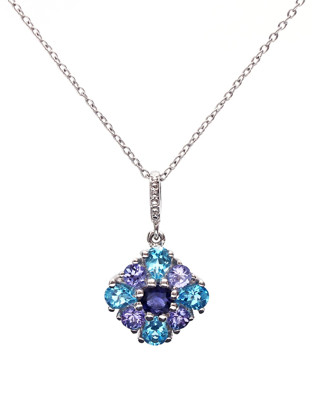 

HIFLYER JEWELS Rhodium-Plated Blue Topaz Stone-Studded Pendant