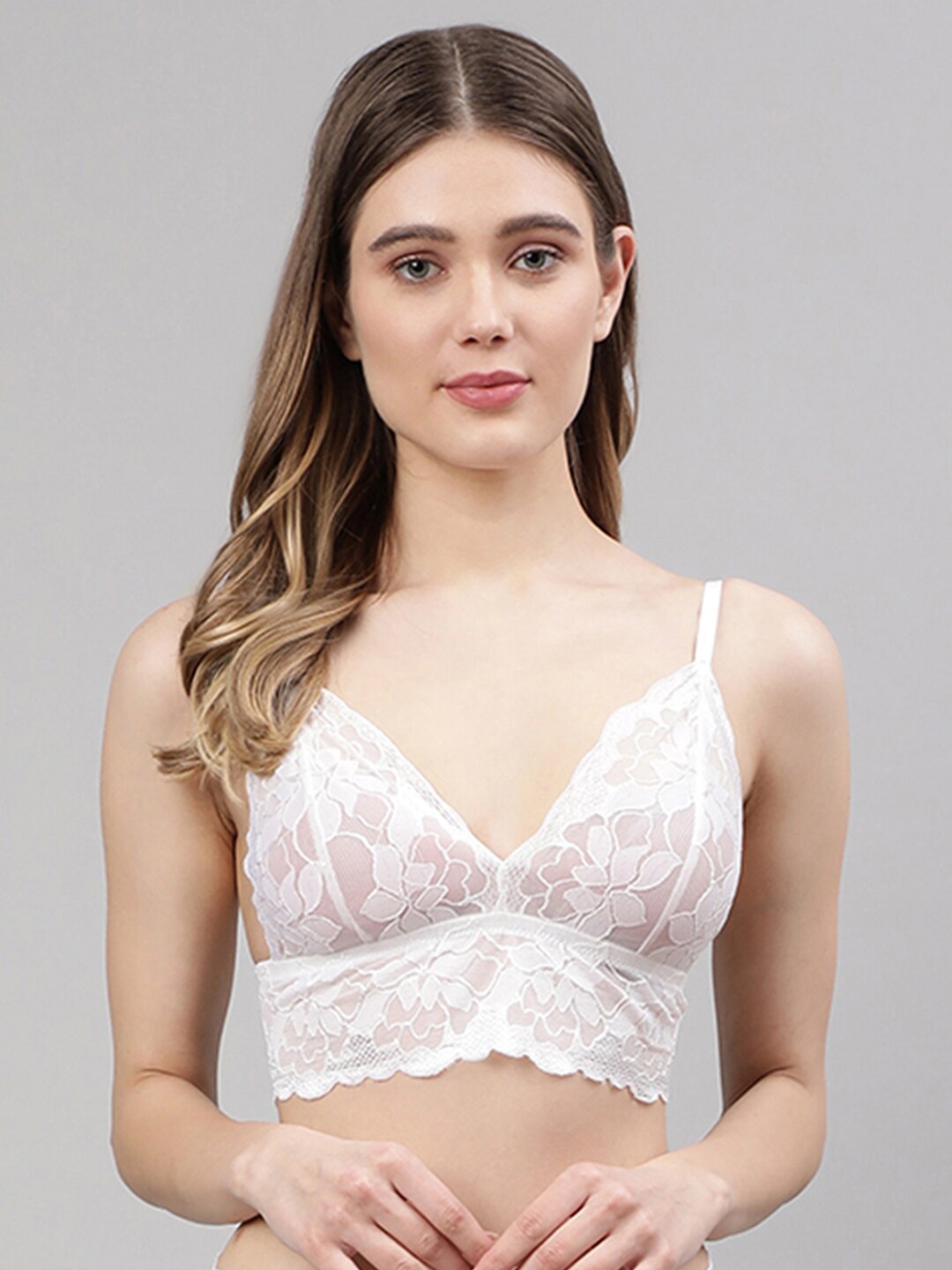 

CUKOO White Floral Non-Wired Non Padded Bralette Bra