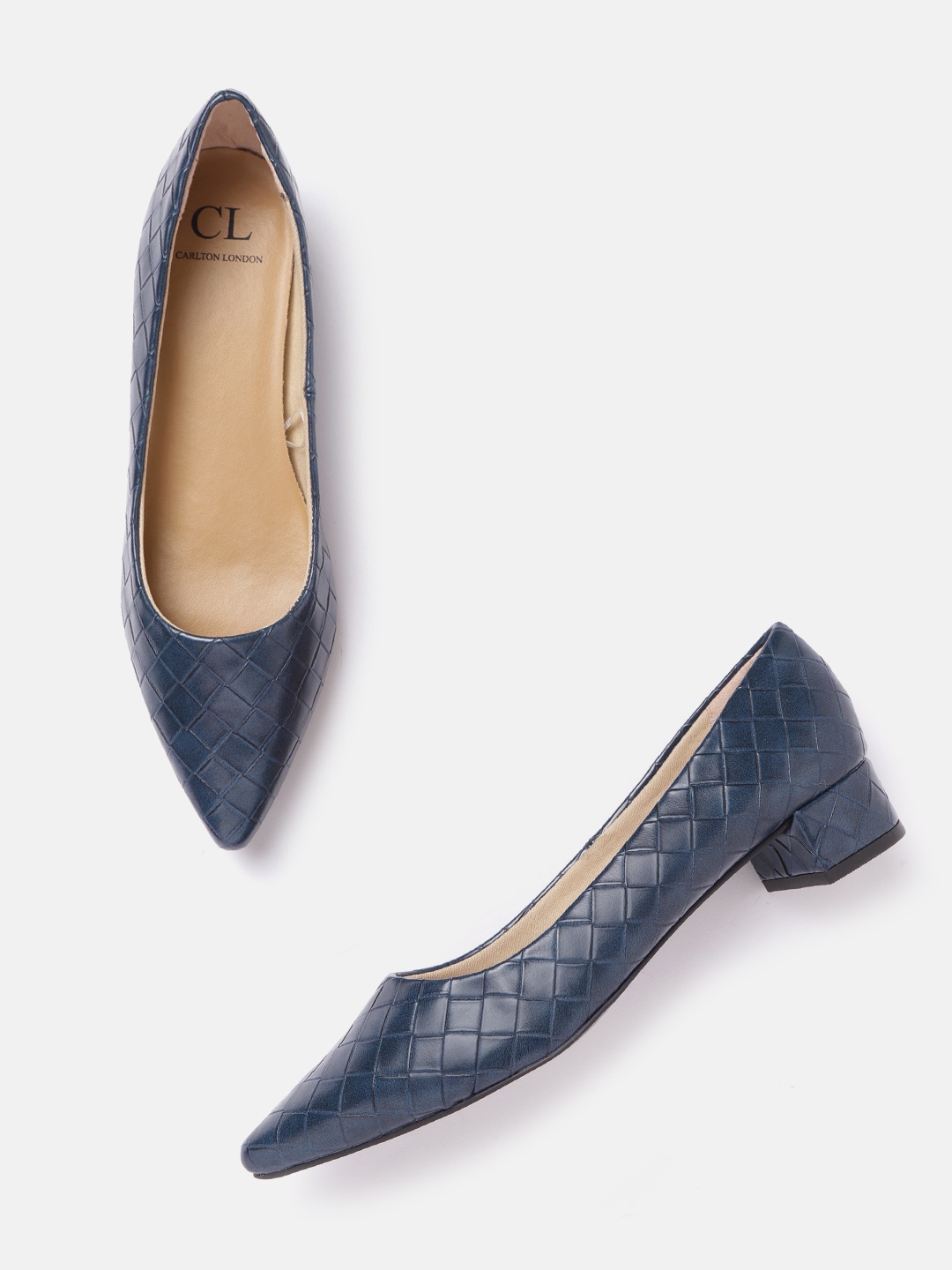 

Carlton London Women Navy Blue Basketweave Textured Ballerinas