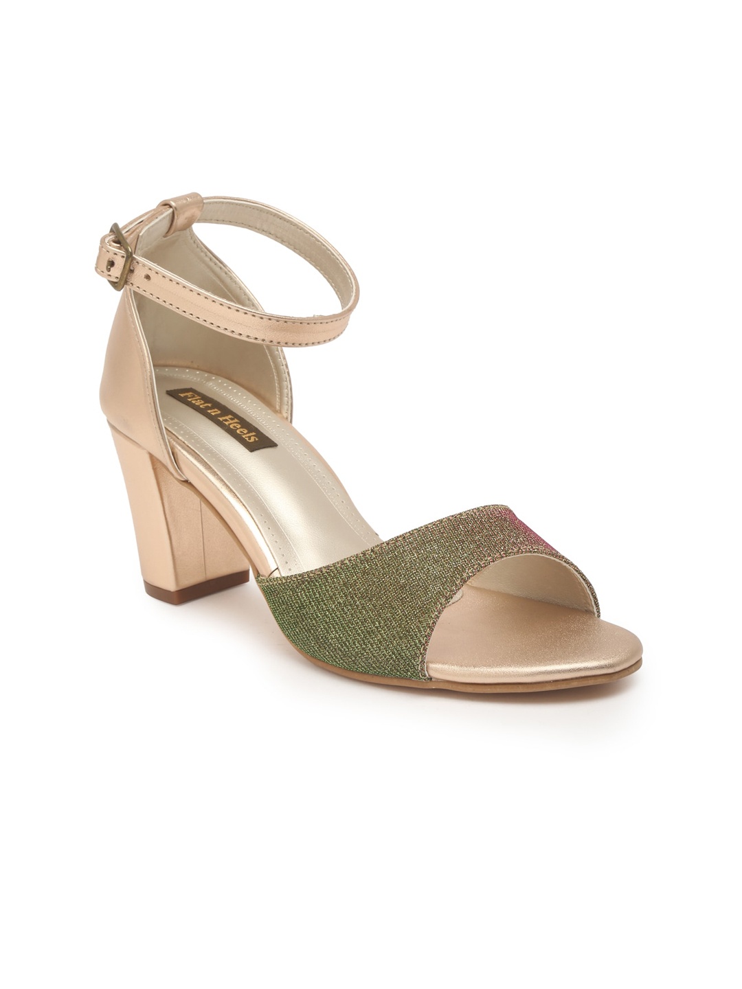 

Flat n Heels Copper-Toned Embellished Block Heels