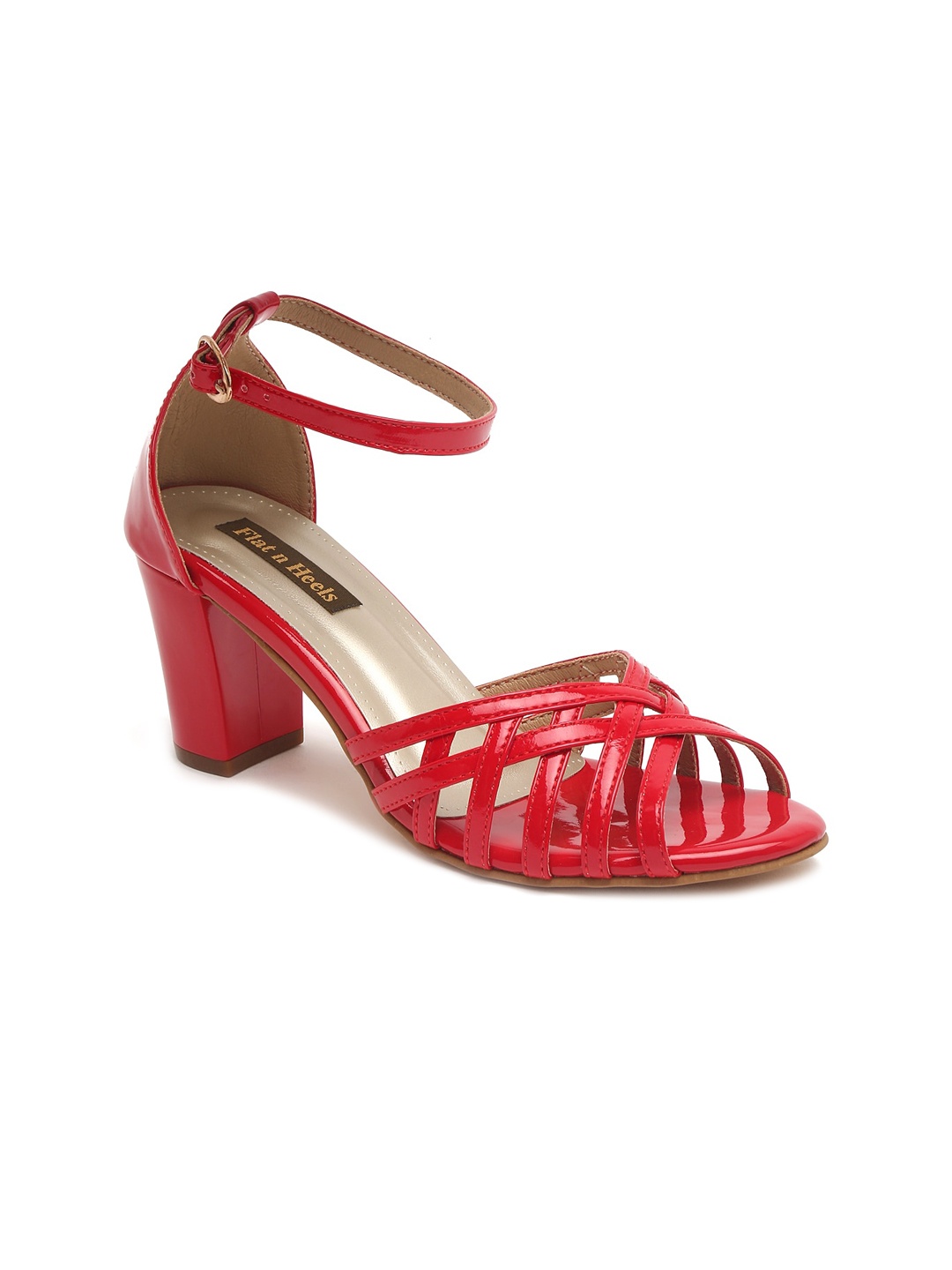 

Flat n Heels Red Party Block Heels with Buckles