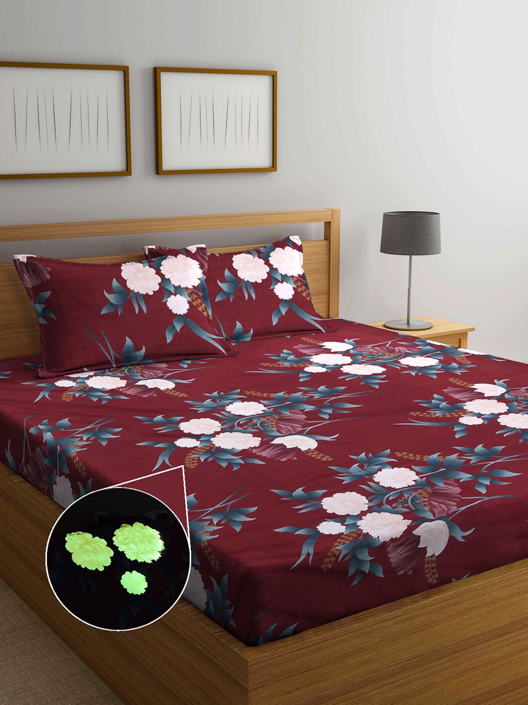 

Arrabi Brown & White Floral 300 TC King Bedsheet with 2 Pillow Covers