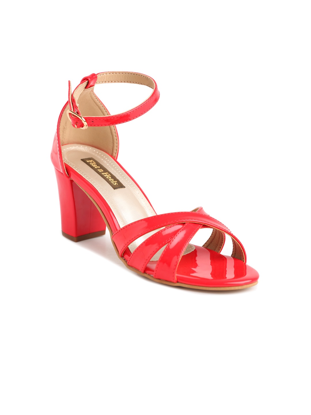 

Flat n Heels Red Solid Block Sandals