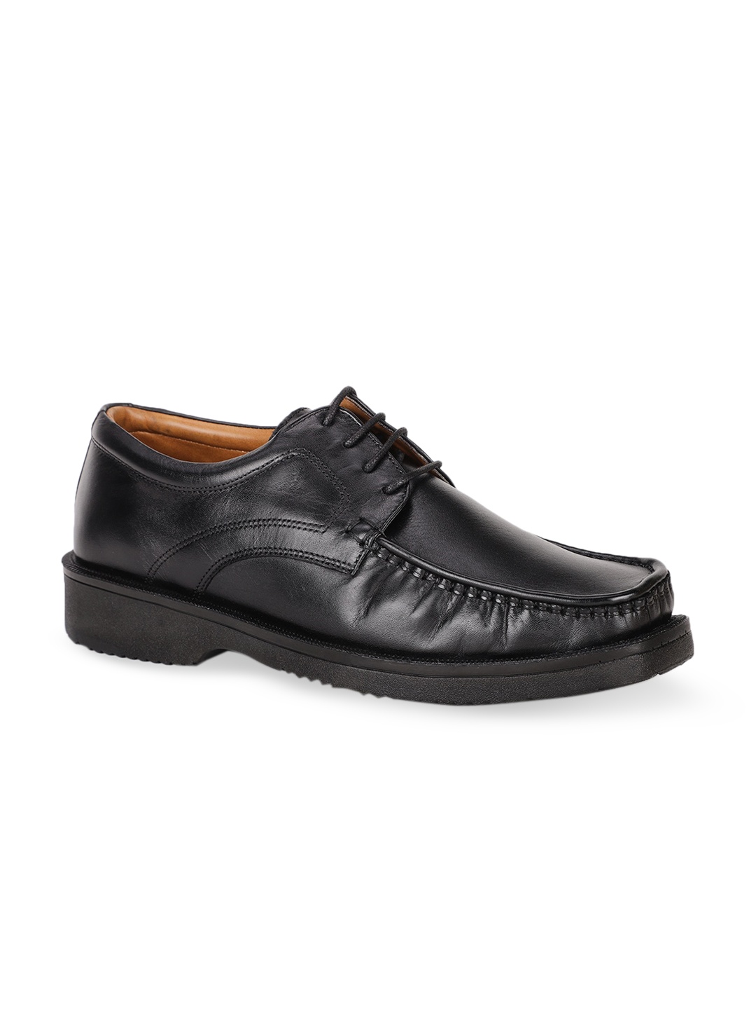 

Bata Men Black Solid Leather Formal Derbys