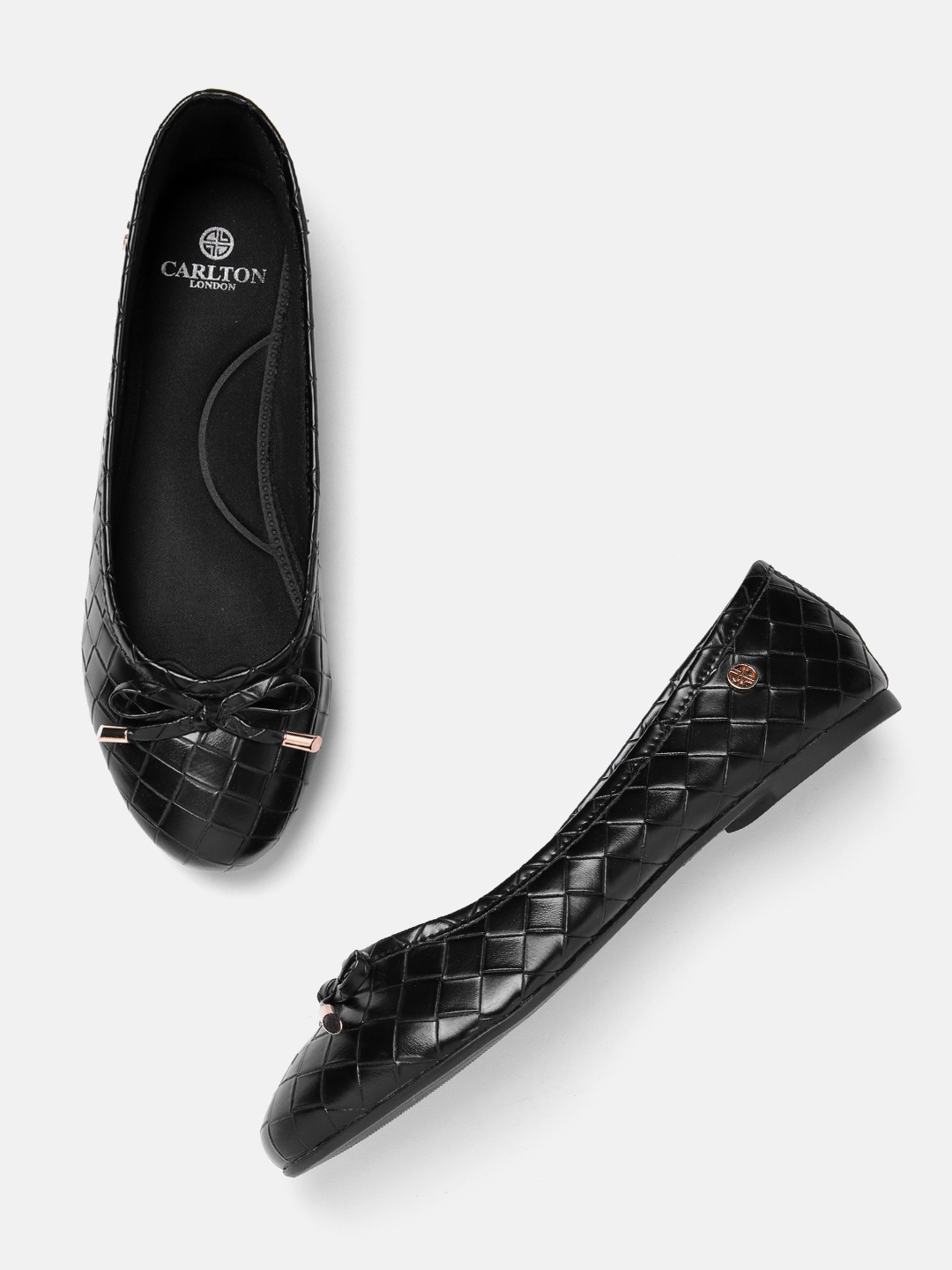 

Carlton London Women Basket Weave Ballerinas with Bow Upper, Black