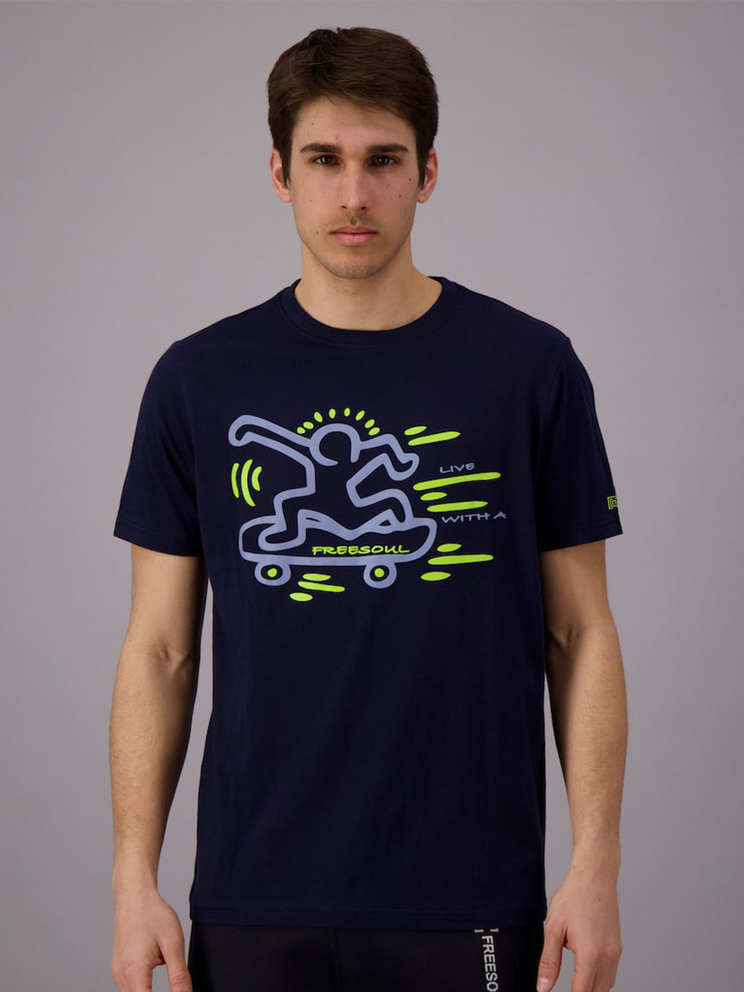 

FREESOUL Men Navy Blue Printed Pure Cotton T-shirt