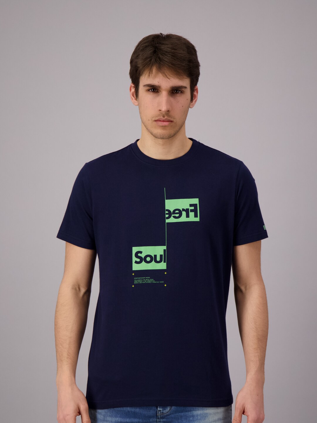 

FREESOUL Men Blue Typography Printed Cotton T-shirt
