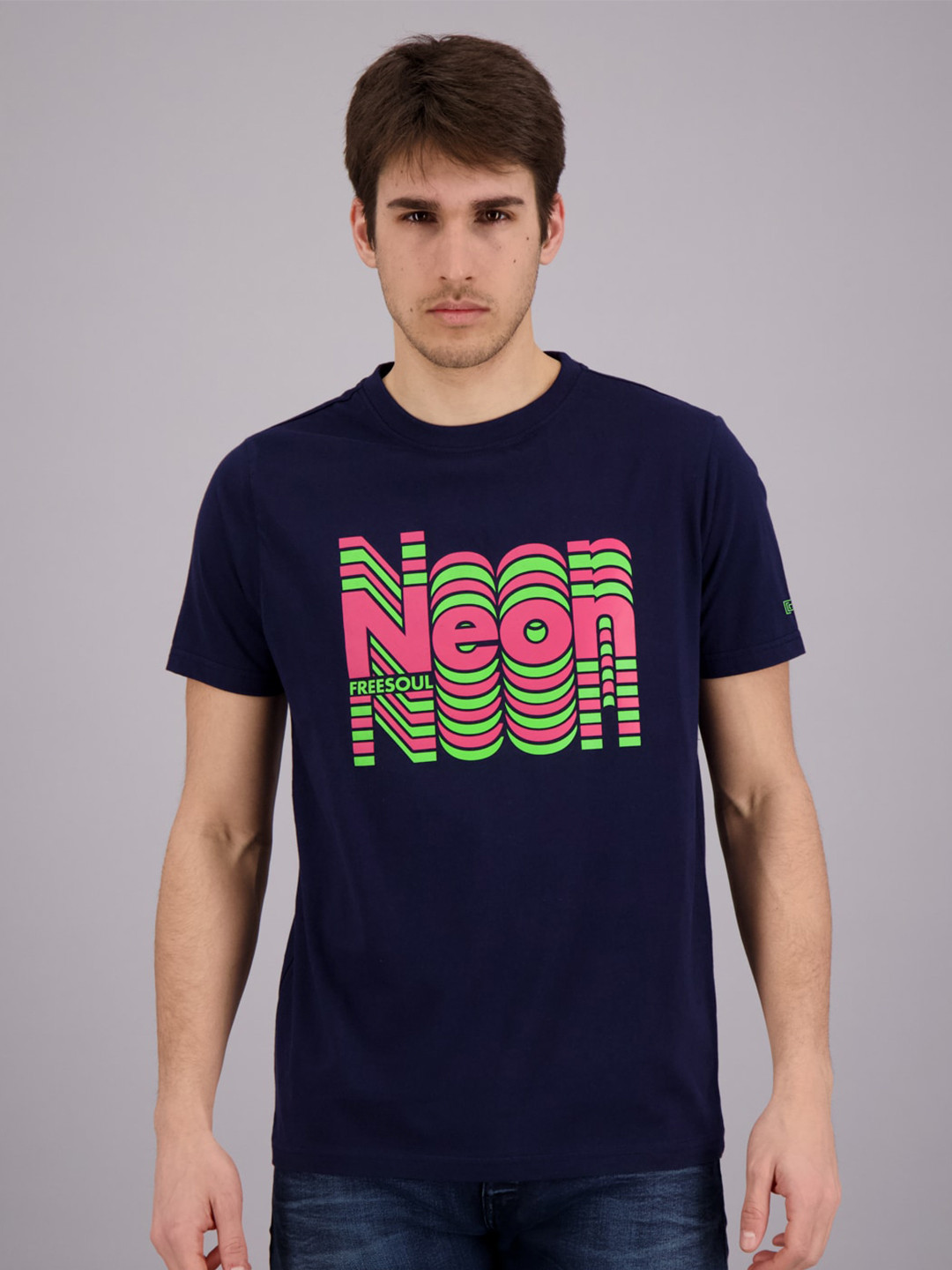 

FREESOUL Men Blue Printed Pure Cotton T-shirt