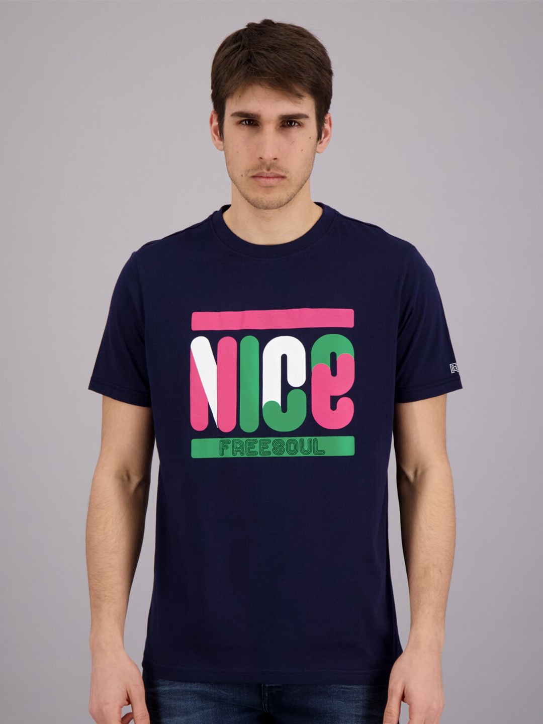 

FREESOUL Men Blue Typography Printed Cotton T-shirt