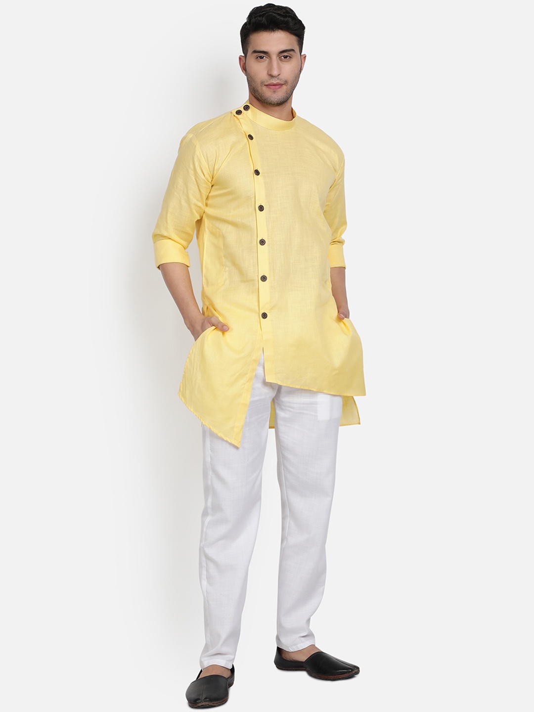 

Armaan Ethnic Men Yellow Angrakha Pure Cotton Kurta with Pyjamas