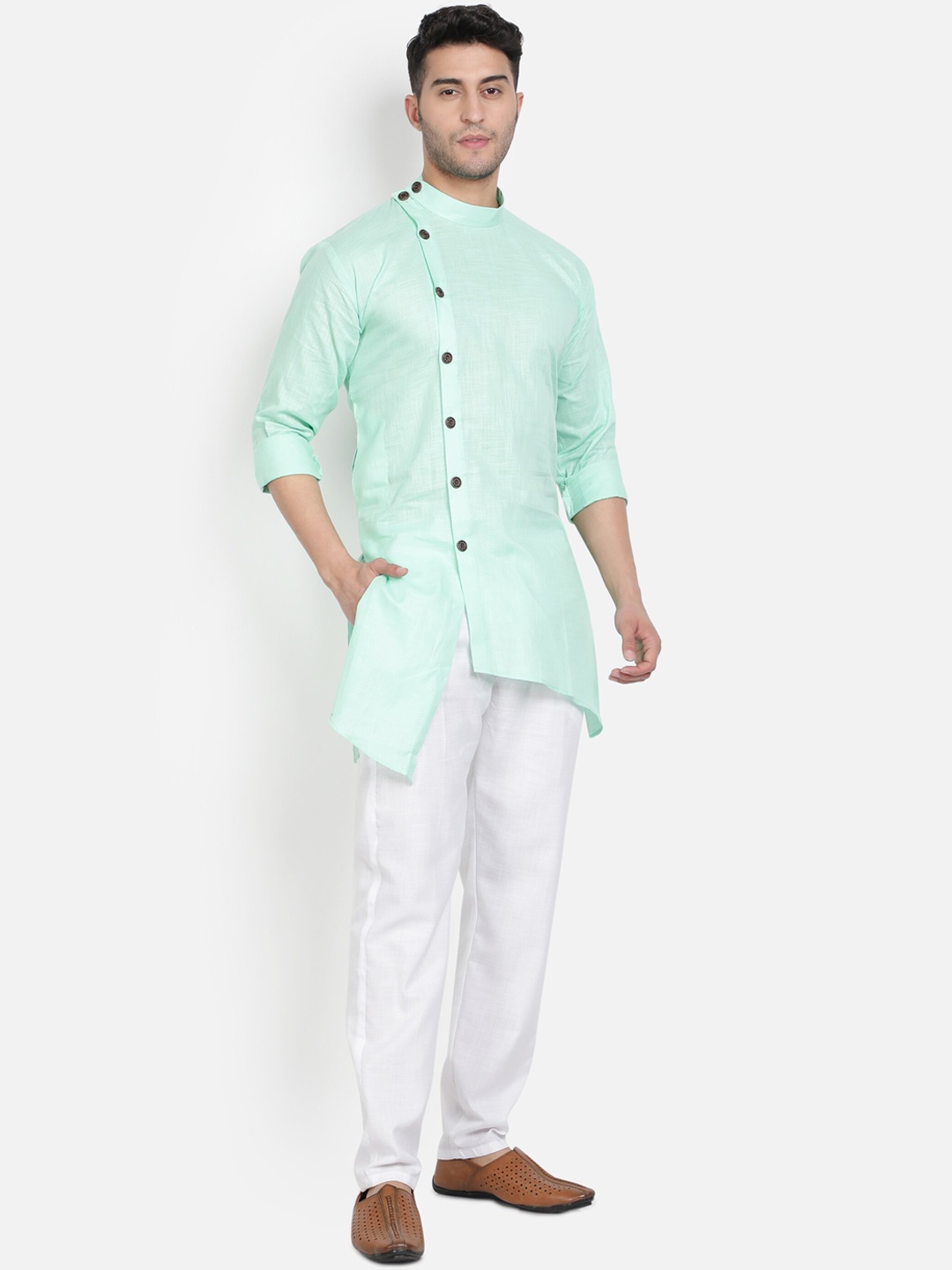 

Armaan Ethnic Men Green & White Pure Cotton Kurta with Pyjamas