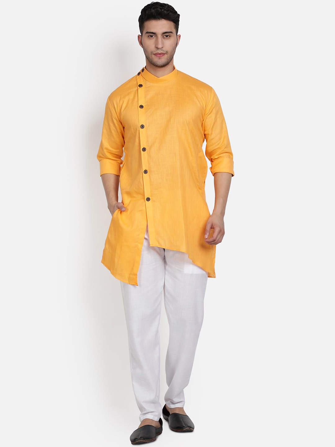 

Armaan Ethnic Men Orange Angrakha Pure Cotton Kurta with Pyjamas