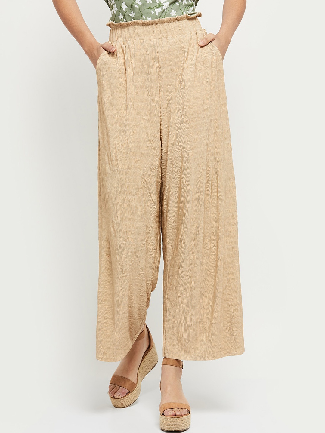 

max Women Brown Pleated Parallel Trousers